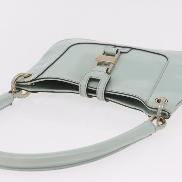 GUCCI Hand Bag Patent Leather Turquoise Blue Silver 005 0817 Auth 190897