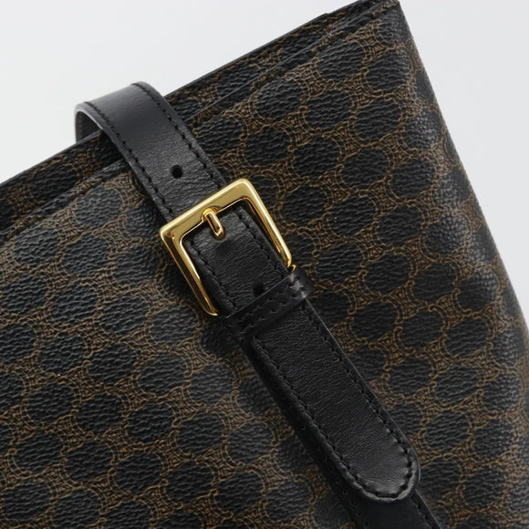 CELINE Macadam Canvas Shoulder Bag PVC Leather Black Gold Auth 190902A