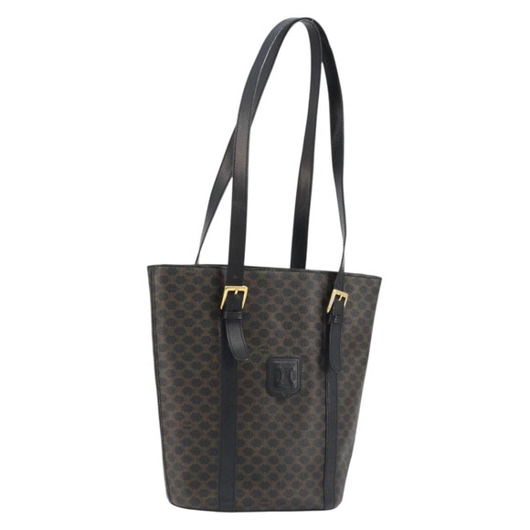 CELINE Macadam Canvas Shoulder Bag PVC Leather Black Gold Auth 190902A