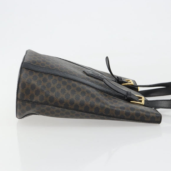 CELINE Macadam Canvas Shoulder Bag PVC Leather Black Gold Auth 190902A