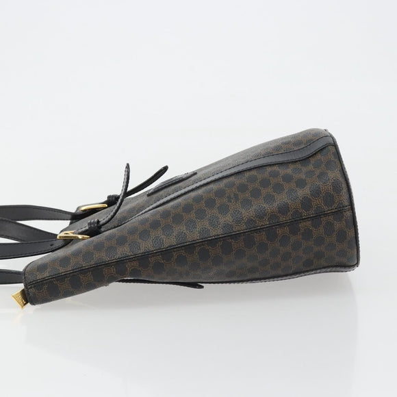 CELINE Macadam Canvas Shoulder Bag PVC Leather Black Gold Auth 190902A