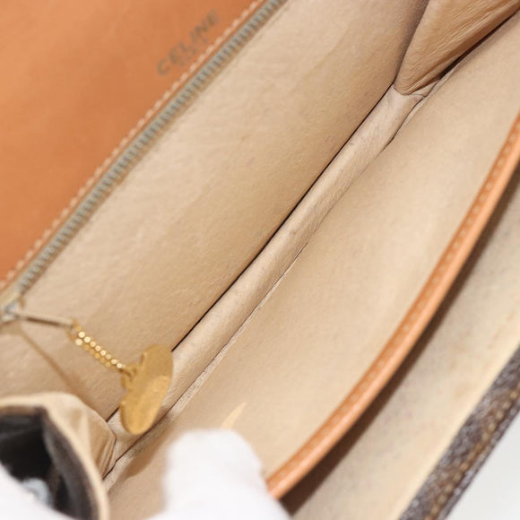 CELINE Macadam Canvas Shoulder Bag PVC Leather Brown Gold Auth 190905A