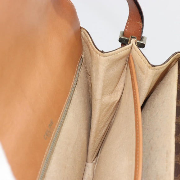 CELINE Macadam Canvas Shoulder Bag PVC Leather Brown Gold Auth 190905A