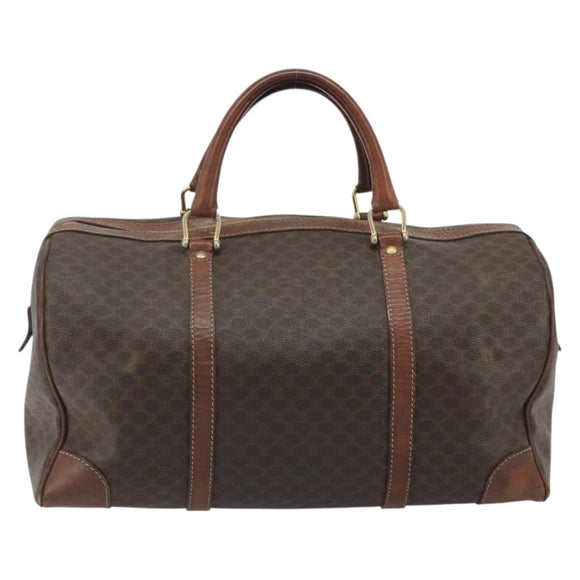 CELINE Macadam Canvas Boston Bag PVC Leather Brown Gold Auth 190906