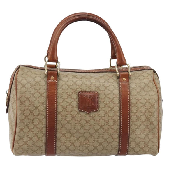 CELINE Macadam Canvas Boston Bag PVC Beige Gold Auth 190908