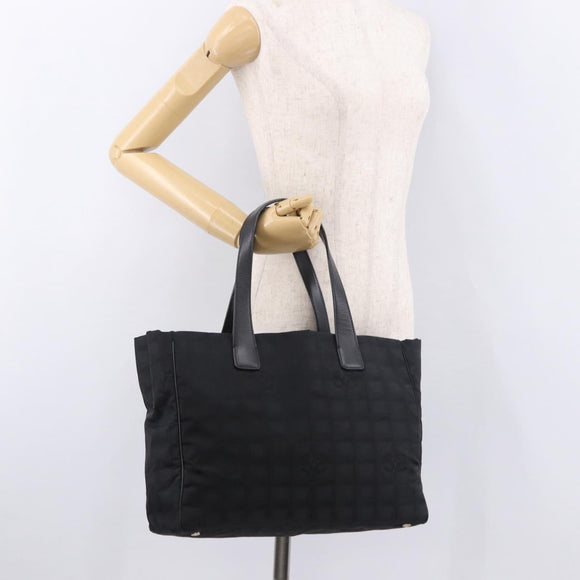 CHANEL New Travel Line Tote Bag Canvas Black Gold CC Auth 190911