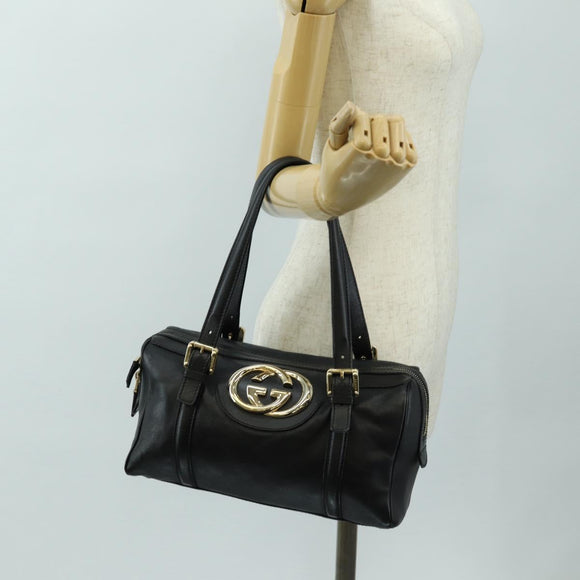 GUCCI Hand Bag Leather Black Gold 170009 Auth 190912SAV