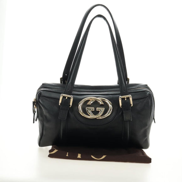 GUCCI Hand Bag Leather Black Gold 170009 Auth 190912SAV