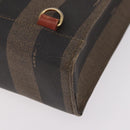 FENDI Pecan Canvas Hand Bag PVC Brown Black Auth 190920-16