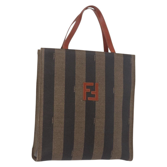 FENDI Pecan Canvas Hand Bag PVC Brown Black Auth 190920