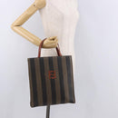FENDI Pecan Canvas Hand Bag PVC Brown Black Auth 190920-21