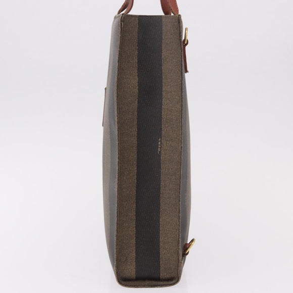 FENDI Pecan Canvas Hand Bag PVC Brown Black Auth 190920