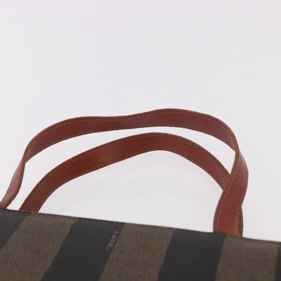 FENDI Pecan Canvas Hand Bag PVC Brown Black Auth 190920