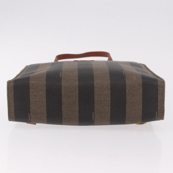 FENDI Pecan Canvas Hand Bag PVC Brown Black Auth 190920