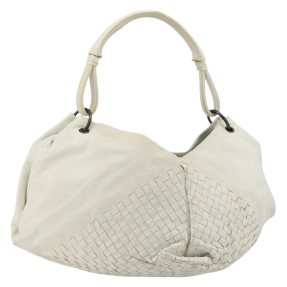 BOTTEGA VENETA INTRECCIATO Shoulder Bag Leather White Gold Auth 190921