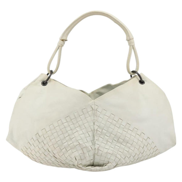 BOTTEGA VENETA INTRECCIATO Shoulder Bag Leather White Gold Auth 190921