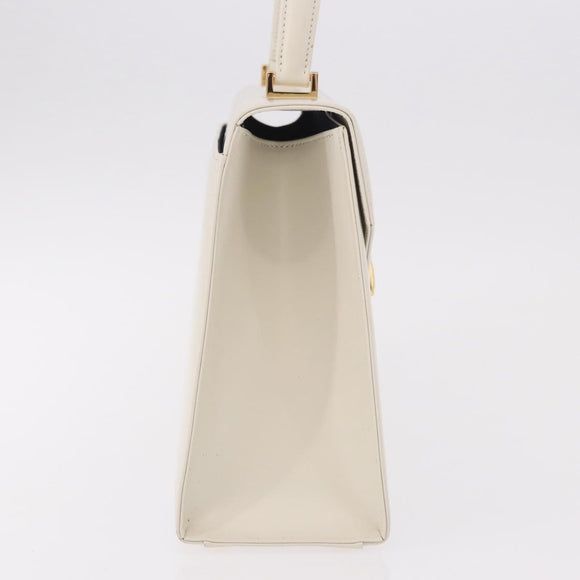 SAINT LAURENT Hand Bag Leather White Gold Auth 190922