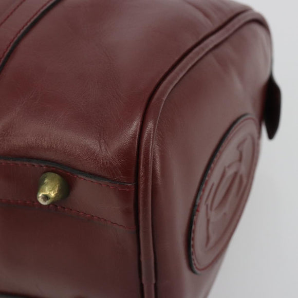 CARTIER Must Line Boston Bag Leather Bordeaux Gold Auth 190924