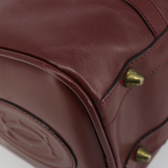 CARTIER Must Line Boston Bag Leather Bordeaux Gold Auth 190924