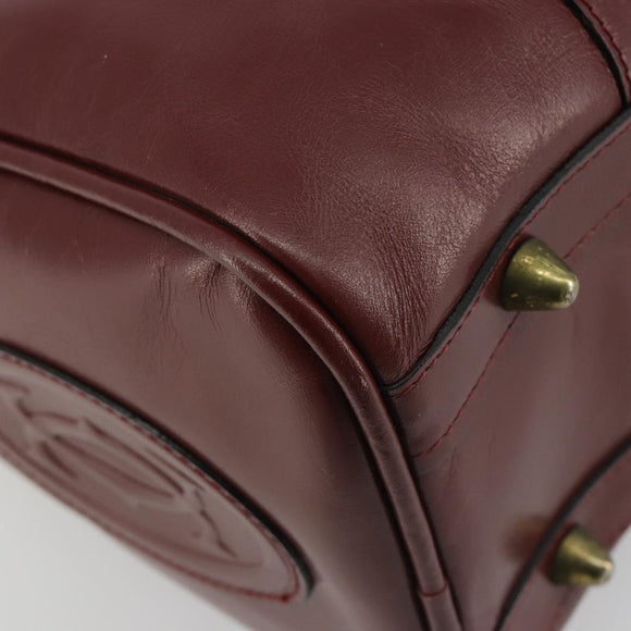 CARTIER Must Line Boston Bag Leather Bordeaux Gold Auth 190924