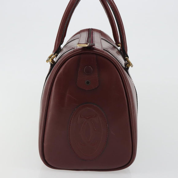 CARTIER Must Line Boston Bag Leather Bordeaux Gold Auth 190924