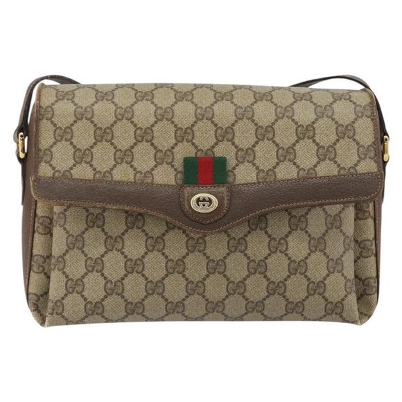 GUCCI GG Supreme Web Sherry Line Bag PVC Beige Gold 904 02 084 Auth 190926
