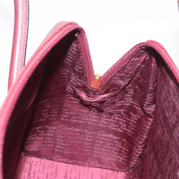 CARTIER Must Line Hand Bag Leather Bordeaux Gold Auth 190929
