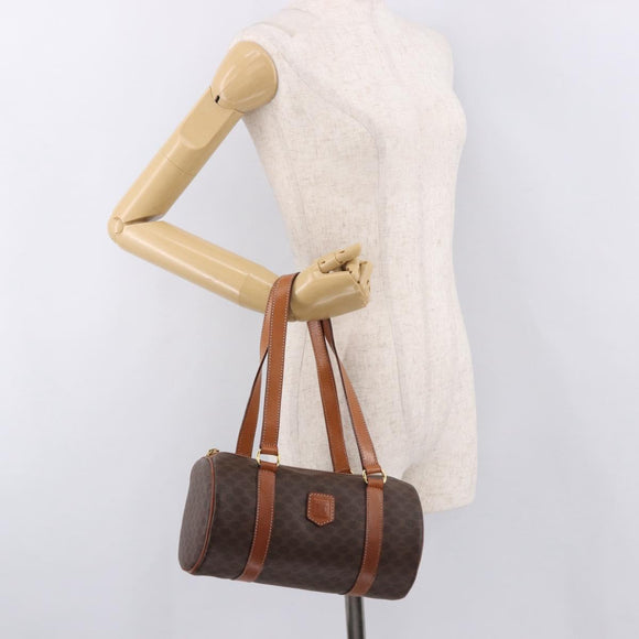 CELINE Macadam Canvas Hand Bag PVC Leather Brown Gold Auth 190930A