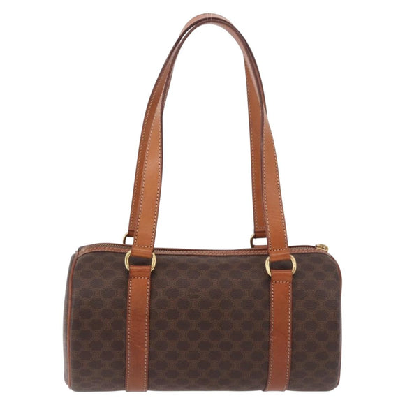 CELINE Macadam Canvas Hand Bag PVC Leather Brown Gold Auth 190930A