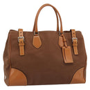 PRADA Boston Bag Canvas Brown Silver Auth 190935A-1