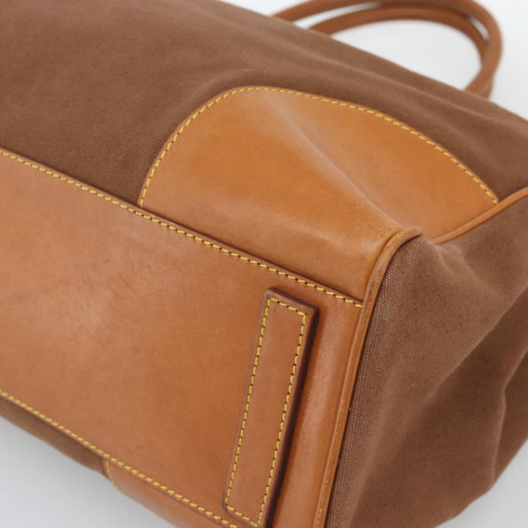PRADA Boston Bag Canvas Brown Silver Auth 190935A