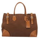 PRADA Boston Bag Canvas Brown Silver Auth 190935A-2