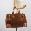 PRADA Boston Bag Canvas Brown Silver Auth 190935A-27