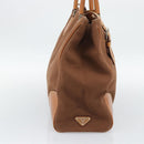 PRADA Boston Bag Canvas Brown Silver Auth 190935A-4