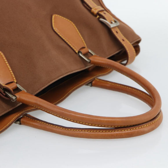 PRADA Boston Bag Canvas Brown Silver Auth 190935A