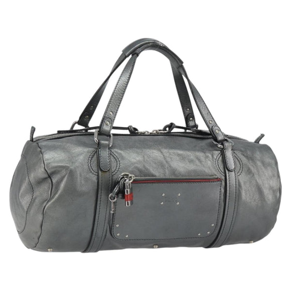 Chloe Mr Paddington Boston Bag Leather Silver Auth 190937A