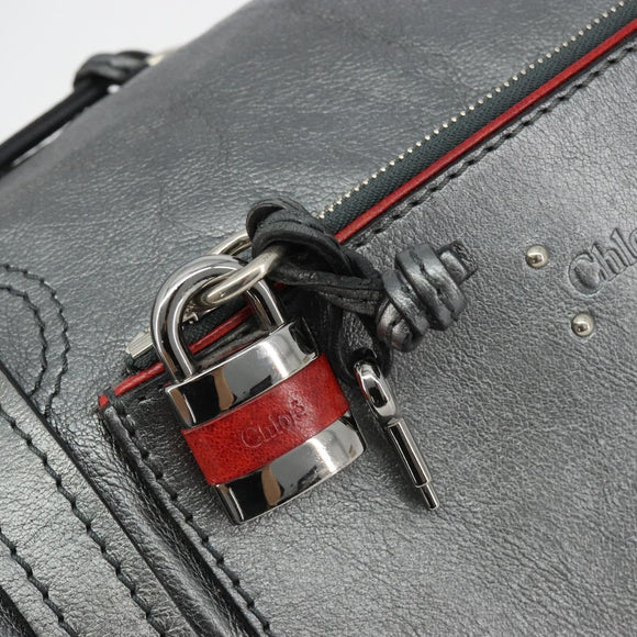 Chloe Mr Paddington Boston Bag Leather Silver Auth 190937A