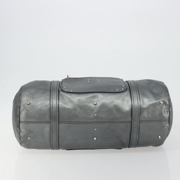 Chloe Mr Paddington Boston Bag Leather Silver Auth 190937A