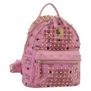 MCM Vicetos Logogram Studs Backpack Leather Pink Gold Auth 190946-1