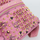 MCM Vicetos Logogram Studs Backpack Leather Pink Gold Auth 190946-18