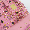 MCM Vicetos Logogram Studs Backpack Leather Pink Gold Auth 190946-19