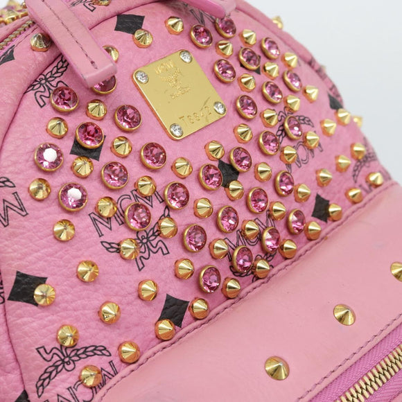 MCM Vicetos Logogram Studs Backpack Leather Pink Gold Auth 190946