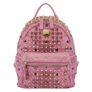 MCM Vicetos Logogram Studs Backpack Leather Pink Gold Auth 190946-2