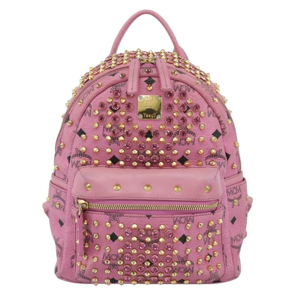 MCM Vicetos Logogram Studs Backpack Leather Pink Gold Auth 190946