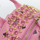MCM Vicetos Logogram Studs Backpack Leather Pink Gold Auth 190946-20