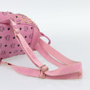 MCM Vicetos Logogram Studs Backpack Leather Pink Gold Auth 190946-9