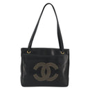 CHANEL COCO Mark Tote Bag Leather Black Gold CC Auth 190947SAV-13