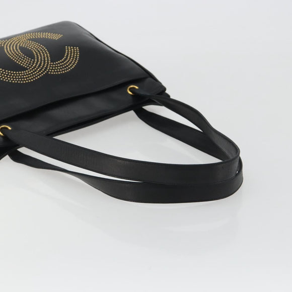 CHANEL COCO Mark Tote Bag Leather Black Gold CC Auth 190947SAV