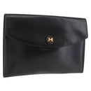 HERMES Pochetto Rio Clutch Bag Leather Black Gold Auth 190962M-1
