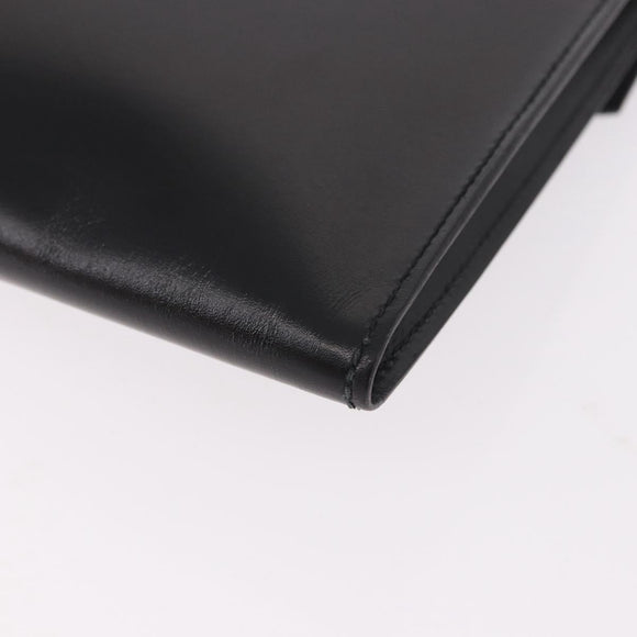 HERMES Pochetto Rio Clutch Bag Leather Black Gold Auth 190962M